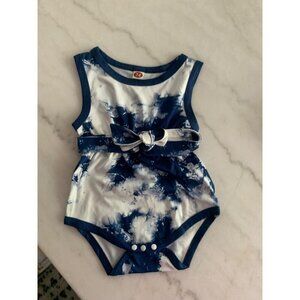 Baby Girls Tie-Dye Sleeveless Romper With Matching Headband Navy & White Size 74